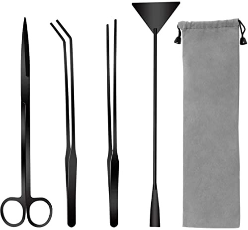 Coolrunner 4 in 1 Aquarium Aquascape Tools Kit, Stainless Steel, Black | Anti-Rust Aquatic Plant Aquascaping Tool Tweezers Scissors Spatula for Aquarium Tank Clean Fish Tank Aquascape Tools Set