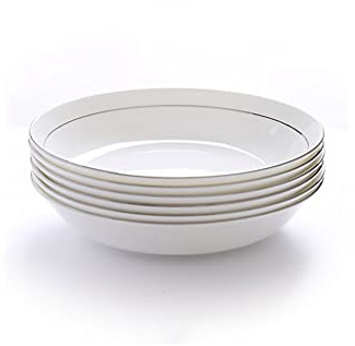 Assiette Plaques de dîner Ensemble de 6 plaques de déjeuner blanc classiques en porcelaine avec dîner à rebord noire Restaurant de fête de dîner ronde servant des plats pour la pizza à steak de salade