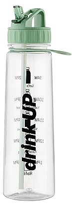 DrinkUp Motivational Water Bottle with Time Markings | Leak Proof Reusable BPA free Drinking Bottle with Straw | Ideal for Gym Hiking Cycling School Office Hour Measuring Reminder Water Bottle 900ml