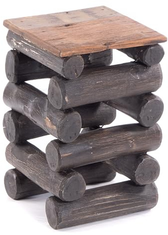 DESIGN DELIGHTS TEAKHOLZ HOCKER Block 38 | 30x30x39cm (BxTxH), Teak Altholz | Massivholz Sitzhocker, Holzhocker, Pflanzenhocker, Beistelltisch | Farbe: 04 schwarz-Natur