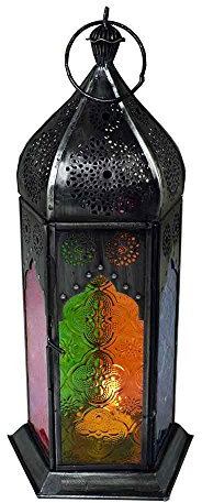 Osiris Trading UK Marokkanischer Stil Laterne Messing Antik Mehrfarbig Glas Teelichthalter Home Decoration