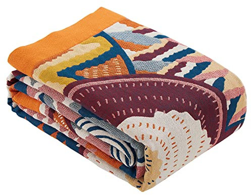 HOORDRY Decke Baumwolle Tagesdecke 200x230cm,Weiche Decke Kann Als Sofakissen Für Bett Couchdecke Als Sofadecke Wohndecke,Farbenfrohes Sonnendesign