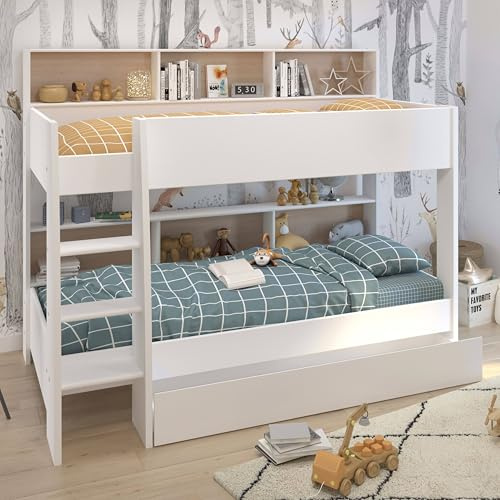Miroytengo Litera Juvenil Mouse con Cajón 90x200 cm en Color Blanco - Añade Modernidad Al Dormitorio
