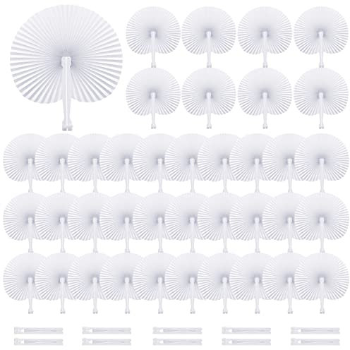iZoeL Handfächer Hochzeit 48 Stück Weiß Fächer Hochzeitsfächer Runde Hochzeit Gäste Geschenk Hochzeitsdeko Vintagefächer