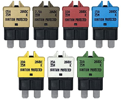 Manual Reset ATC/ATO Multipack 5A, 7.5A, 10A, 15A, 20A, 25A, 30A Circuit Breaker Fuse for Automotive Marine Boat Car Truck RV Audio Battery Protection | Low Profile (Multi Pack)