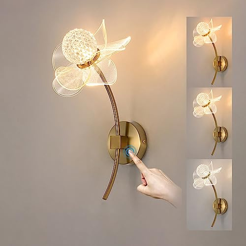 12W LED Innen Wandleuchte Touch Control Wandlampe Dimmbar Nachttischlampe Modern Blumen formen Wandbeleuchtung für Schlafzimmer Wohnzimmer Nachttisch Kinderzimmer Büro Flur Treppenhaus Lampe (A)