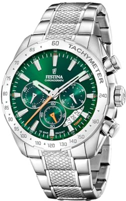 Festina Herren Uhr Analog aus Edelstahl 316L Silber - Quarzwerk - Chronograph - Kalender - Widerstandsfähiges Mineralglas - Wasserdicht bis 10 ATM F20668/3 Timeless Chronograph