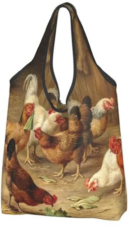 FLYIFE Lot de 3 sacs fourre-tout pliables avec imprimé de poulet rôti – Sac de courses respectueux de l'environnement, léger et durable, Poule rôti, Taille unique