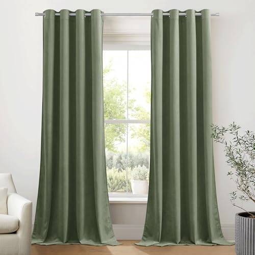 PONY DANCE Tenda Natalizia Tende Oscuranti Tende Velluto con Anelli Tende Termiche Isolanti per Interni Tende Camera da Letto 2 Pezzi L 132 x A 240 cm, Verde Grigiastro