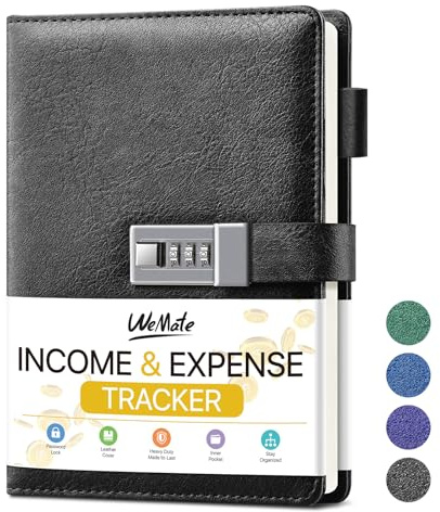 WEMATE Einkommen und Ausgaben Tracker, Buchhaltung Ledger Buch für kleine Unternehmen & persönlichen Gebrauch, undatiert Buchhaltung Record Book- 53 Wochen, A5 Leder Ledger Buch, 8x6Inch, Schwarz