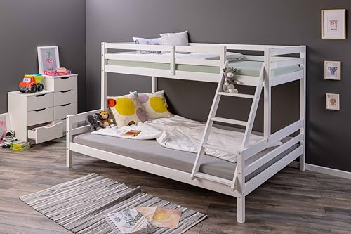 Inter Link Letto a castello Letto per ragazzi Letto a castello Letto per bambini Pino massiccio Bianco 2 letti 90 x 200 e 140 x 200 cm Senza base Sleepy Cloud