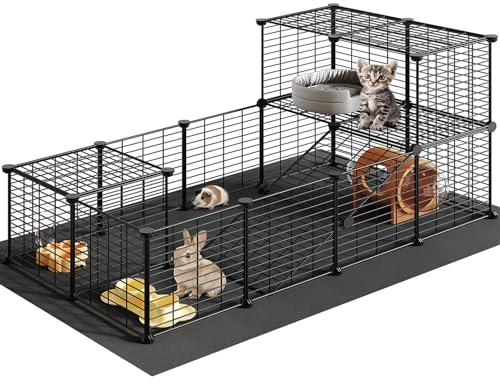 HOOBRO Guinea Pig Cage with Waterproof Mat, 24 Panels Small Animal Playpen, Rabbit Cage, Bunny Cage, Chicken Cage, Pet Playpen, Indoor Outdoor Yard Fence, 57 x 31.5 x 23.6 Inches, Black BK03PP03