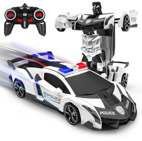 Macchina Telecomandata, 2 in 1 Macchina Radiocomandata Robot Giochi Bambini 3 4 5 6 7 8 9 10 anni, 2.4Ghz Trasformabile 360° Rotazione Polizia RC Auto Giocattolo All'aperto Regalo per Ragazzi Ragazze