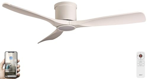Fanelite - Brasseur d'air 132 cm blanc ARATUA - Moteur DC 35W - Lumière LED 20W dimmable 3 couleurs - Télécommande - Wifi - Contrôles vocaux - 3 pales - Très silencieux