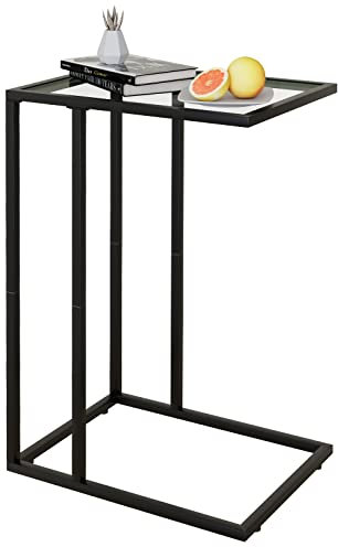 Beistelltisch C Form, Couch Beistelltischs, Kaffeetisch Kleiner Tisch, Sofa Tisch Beistelltische Bett, Side Table Beistelltische Sofa, Couchtisch Klein Laptop Tischs, Sofatisch, Glasmaterial, Schwarz