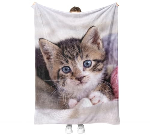Katzen Kuscheldecke Flanell Decke Kitty-Muster Fleecedecke Flauschig Weich und Warme,3D Kitty Wohndecke Sofadecke Couchdecke Für Teens Erwachsene. (Kätzchen E, 150x200cm)