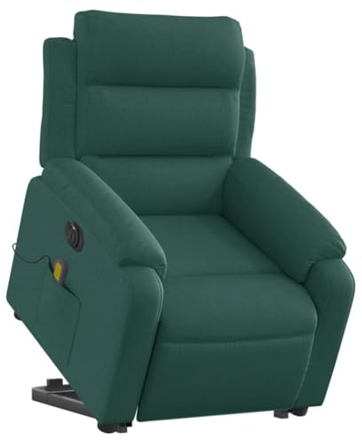 vidaXL Massagesessel, Sessel mit Aufstehhilfe Elektrisch, Relaxsessel mit Liegefunktion Vibrationsfunktion, Fernsehsessel Liegesessel Aufstehsessel, Dunkelgrün Stoff