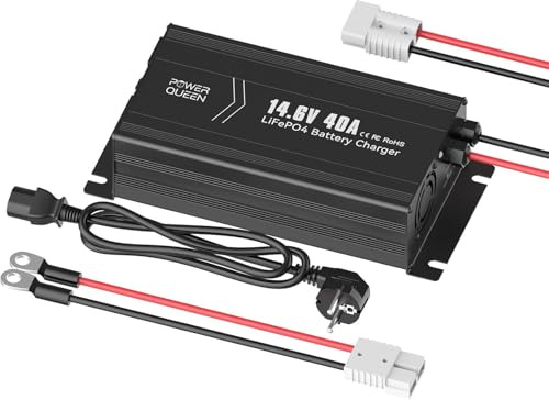 Power Queen 40Amp Lithium-Batterieladegerät 14.6V AC-DC 12.8V LiFePO4 Lithium-Batterieladegerät, LED-Ladegerät speziell für Deep Cycle wiederaufladbare Batterien von Auto, LKW, Boot, Motorhomes