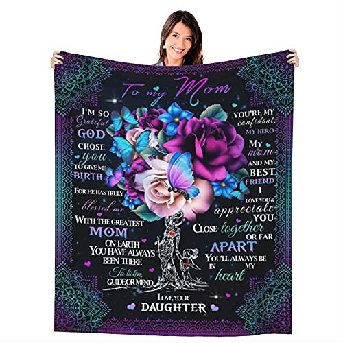 To My Mom Geschenke von der Tochter, Geburtstagsgeschenke für Mutter, Decken, Überwürfe, Flanell-Fleece, leichte, weiche Decke für Zuhause, Bett, Sofa, 152,4 x 127,7 cm, Muttertag, Weihnachten,
