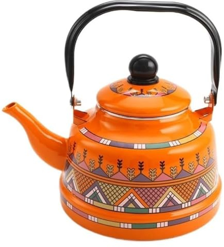 RSBFER Emaille-Teekessel mit Blumenmuster im Vintage-Stil – schnell aufheizende Teekanne für den Herd mit Cool-Touch-Porzellangriff für heißes Wasser, kein Pfeifen,Orange,2.5L