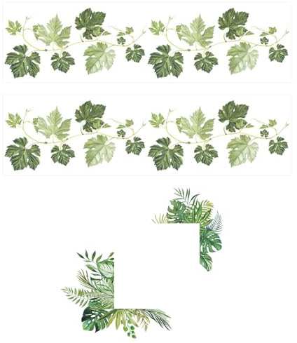 2 pegatinas de pared de hojas verdes, 1 pegatina de pared para interruptor de plantas verdes, pegatinas para decoración de pared de cocina, pegatinas de marco de espejo, pegatinas de pared de baño