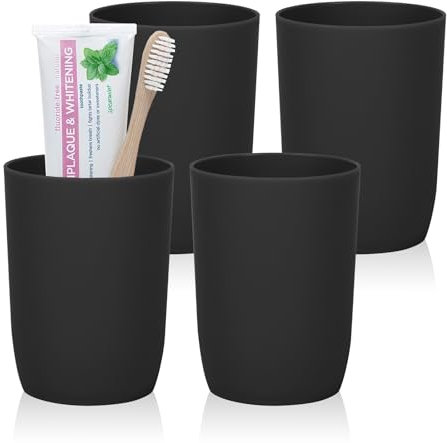 Hebaogugu Lot de 4 gobelets à brosse à dents empilables en plastique - 280 ml - Réutilisables - Pour cuisine, salle de bain - Pour adultes et enfants - Noir