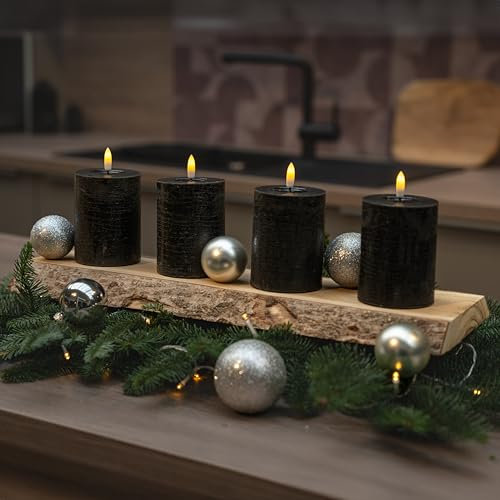 INSPINOVIA LED Echtwachs Kerzen 4er Set mit Fernbedienung & Timer | Weihnachtskerzen | Ideal für Adventskränze | Weihnachtsdeko | Adventskerzen (Anthrazit, 4er Set | 10 cm)