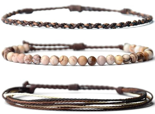 XSDSLS 3 Pièces Bracelet Bracelet Homme Bracelet Œil de Tigre Perles Naturelle Bracelet Perles Naturelle Bracelets en Tressée Corde Superposition Fait main Femmes Hommes