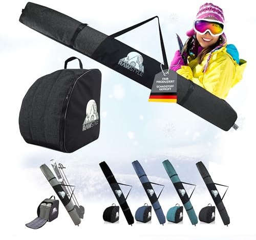 Rawstyle Skitasche Ski-Schuh-Tasche Kombi-Set SKI-Tasche wasserdicht Ski Bag Ski Cover Wintersport 160cm 180cm Modell 3 (meliert schwarz, 160cm)