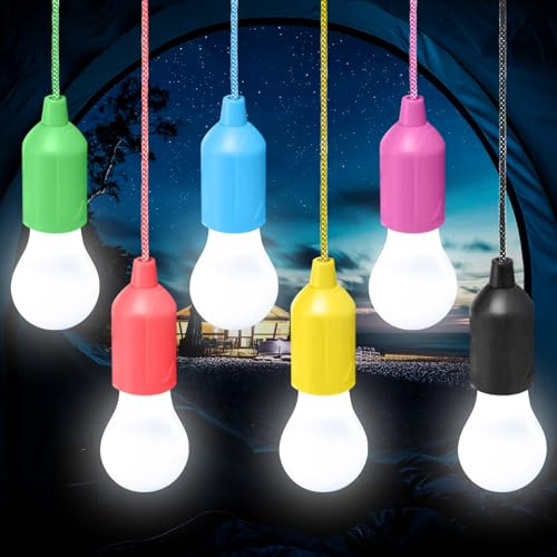 6 Stück Campinglampe: LED Campinglicht mit Zugschalter, batteriebetriebene Lampe, Campinglaterne, tragbare Campinglaterne für Wandern, Angeln, Schreibtisch, Camping