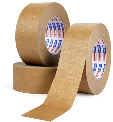 ADHES Biodégradable Ruban Adhésif D'emballage, 7,5 mil, 50mm x 50m x 3 rouleaux, Écrivable & Non Enduit Ruban en papier kraft pour expédition, déménagement, scellage