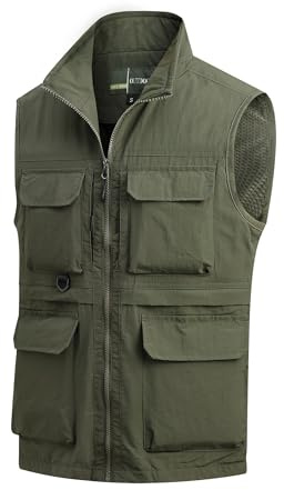MeiLayM Herren Outdoor Weste Anglerweste mit Vielen Taschen Schnelltrocknende Sport Weste Atmungsaktiv Freizeitweste Leicht Multifunktionsweste Jagd Fotografie Ärmellos Jacke Armeegrün,XXL