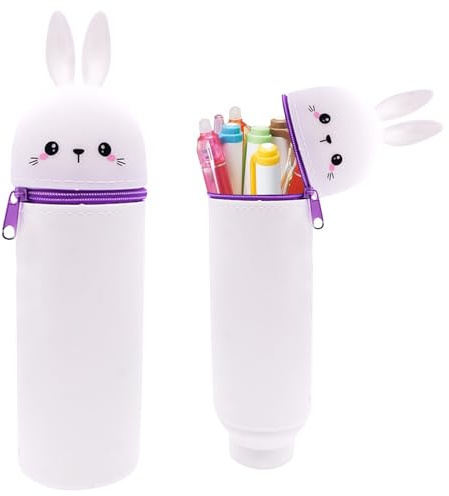 EEPLUYTY Kawaii Federmäppchen, 2-In-1 Weiche Silikontasche - Kawaii, Kawaii Federmäppchen, Silikon, Stile (Weißes Kaninchen)