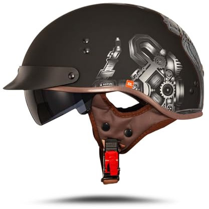 BOSERMEM Motorradhelm Mit Schutzbrille DOT/ECE-Zugelassen, Jethelm Roller-Helm Scooter-Helm Moped Mofa-Helm Chopper Vintage(RED Skull, L 59-60CM)