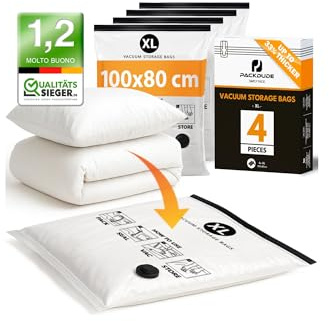 PACKDUDE XL Sacchi Sottovuoto Piumoni, Coperte e Vestiti I 4 PEZZI I Taglia XL: 100x80 cm I Sacchi Sottovuoto Grandi I Large Vacuum Bags for Bedding & Clothing I Sacchetti Sottovuoto Piumoni e Vestiti