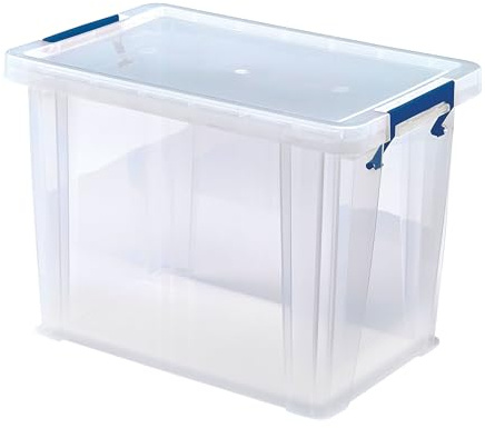 BANKERS BOX 3 x 18.5L Plastic Storage Boxes with Lids. ProStore Super Strong Stackable Plastic Storage Boxes (28 x 32 x 20 cm), Made in the UK, Clear