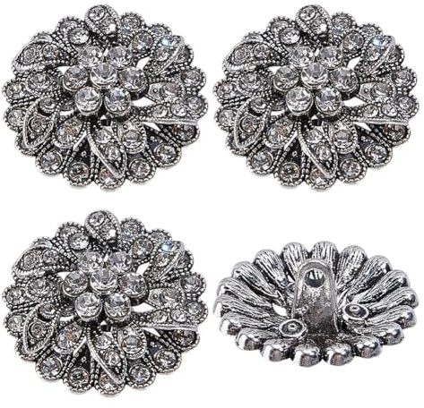 DELORIGIN 4 Stück Strass Ösenknöpfe Legierung Funkelnde Kristallverzierungen Knöpfe Für Kleidung Vintage Nähknopf Für Hemden Mäntel Blazer (Silber)