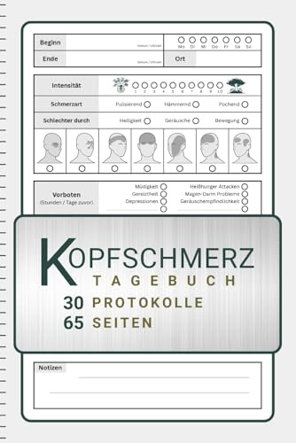 Kopfschmerz und Migräne Tagebuch: 30 umfangreiche Protokolle für Akutphase und Ursachenfindung, inklusive Kopfschmerzkalender und Medikamentenplan