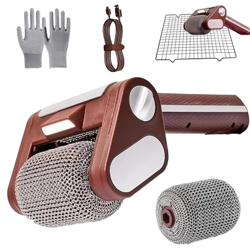 Nettoyeur De Gril éLectrique sans Brosse, Brosse Puissante pour Barbecue, Nettoyeur De Gril éLectrique avec LED, Tambour Amovible en Acier Inoxydable pour Barbecue ExtéRieur (Marron)