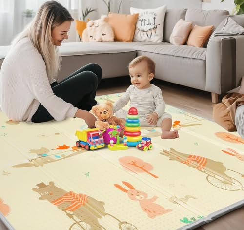 Spielmatte Baby Faltbar XXL Krabbelmatte Baby 200x180x1,5 cm Extra Dick, Doppelseitige Play Mat, Babymatte Schadstofffrei Wasserdichte Rutschfeste mit Tragetasche für Innen und Außen