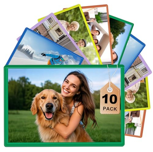 DoocliB 10 Pièces Cadre Photo Magnetique Frigo 10x15 cm Magnet Personnalisable Cadre Photo Aimanté sans Cadre avec Poche Transparente pour Postales Réfrigérateurs Casier Bureau(Couleurs)