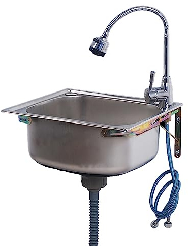 Generico Lavello lavamani Commerciale in Acciaio Inox, lavabo da Cucina a Parete con scolapiatti e Rubinetto, Vasca Singola per Bar, caffetteria, Ristorante, Hotel - 48x35 cm
