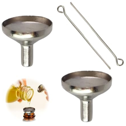 Lot de 2 mini entonnoirs en acier inoxydable avec tige de guidage, petits entonnoirs en métal pour cuisine, cosmétiques, liquides et réservoirs de voiture, bouteilles