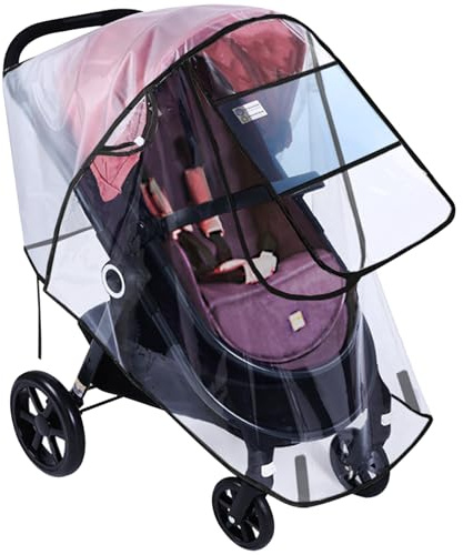 Kinderwagen-Regenschutz, winddicht, blendfrei, EVA-Regenschutz mit Reißverschluss für Kinderwagen, atmungsaktiv, mit Befestigungsband, transparent, U-förmige Öffnung, für 8 bis 14 kg ..