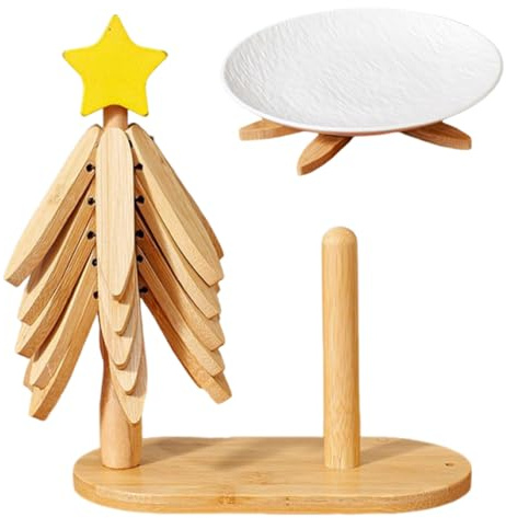 Set Di Sottopentole In Legno Albero,Sottopiatto Legno Design Stella Con Treppiede | Con Supporto E Tessuto Set Sottopentola Albero Pieghevole,Per Ciotole Tazze Teiere Su Tavolo Da Pranzo E Piano Cucin
