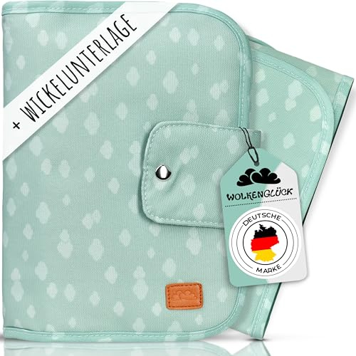 WOLKENGLÜCK® Windeltasche für unterwegs [für bis zu 7 Windeln] - kompakte Windeltasche mit Wickelunterlage und Platz für Windeln, Feuchttücher, Creme & Co. (Türkis)