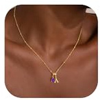 Turandoss Gold Initial Birthstone Necklace for Women Girls Birthday Gifts