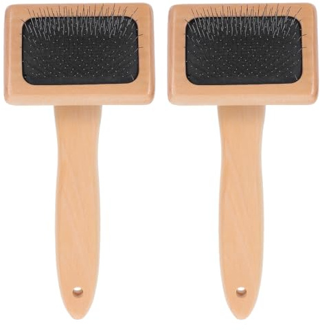 Mikikit Lot de 2 Brosses à Carder en Bois Petit Format Outil de Toilettage pour Animaux Brosse Lisseuse pour Cardeurs de Laine Débutants Accessoire de Feutrage à L’Aiguille et Tissage