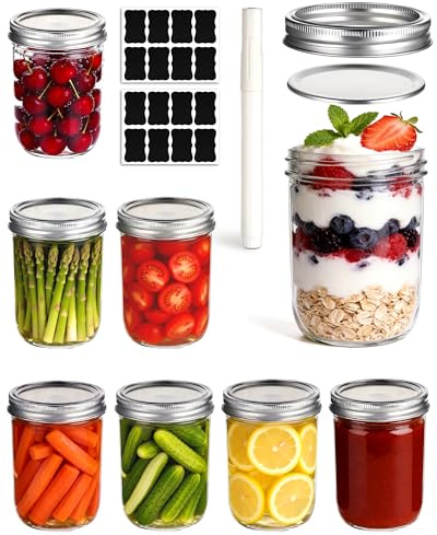 PaxCulina Confezione da 8 barattoli per conserve con coperchi a vite, 500 ml, con coperchio, per alimenti fatti in casa, per succhi di frutta, marmellata, cucina