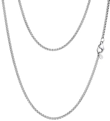 PROSTEEL Mens Necklace Chain Round Box Chain for Men Women Thin Black/Silver/Gold Plated Hypoallergenic 316L Stainless Steel Jewellery (with Gift Box)